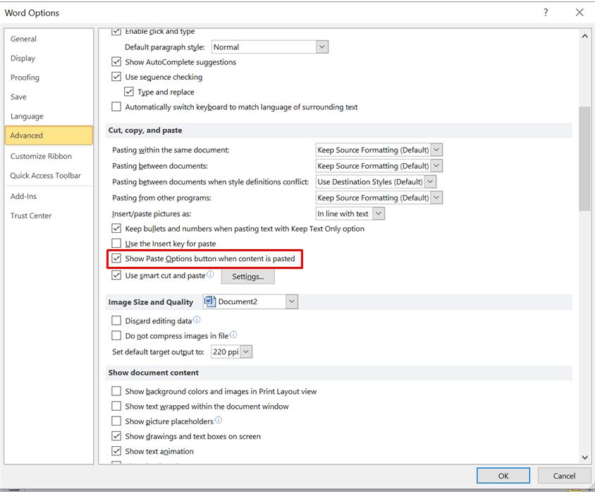 Hướng dẫn ẩn/hiện biểu tượng paste (dán) trong Word